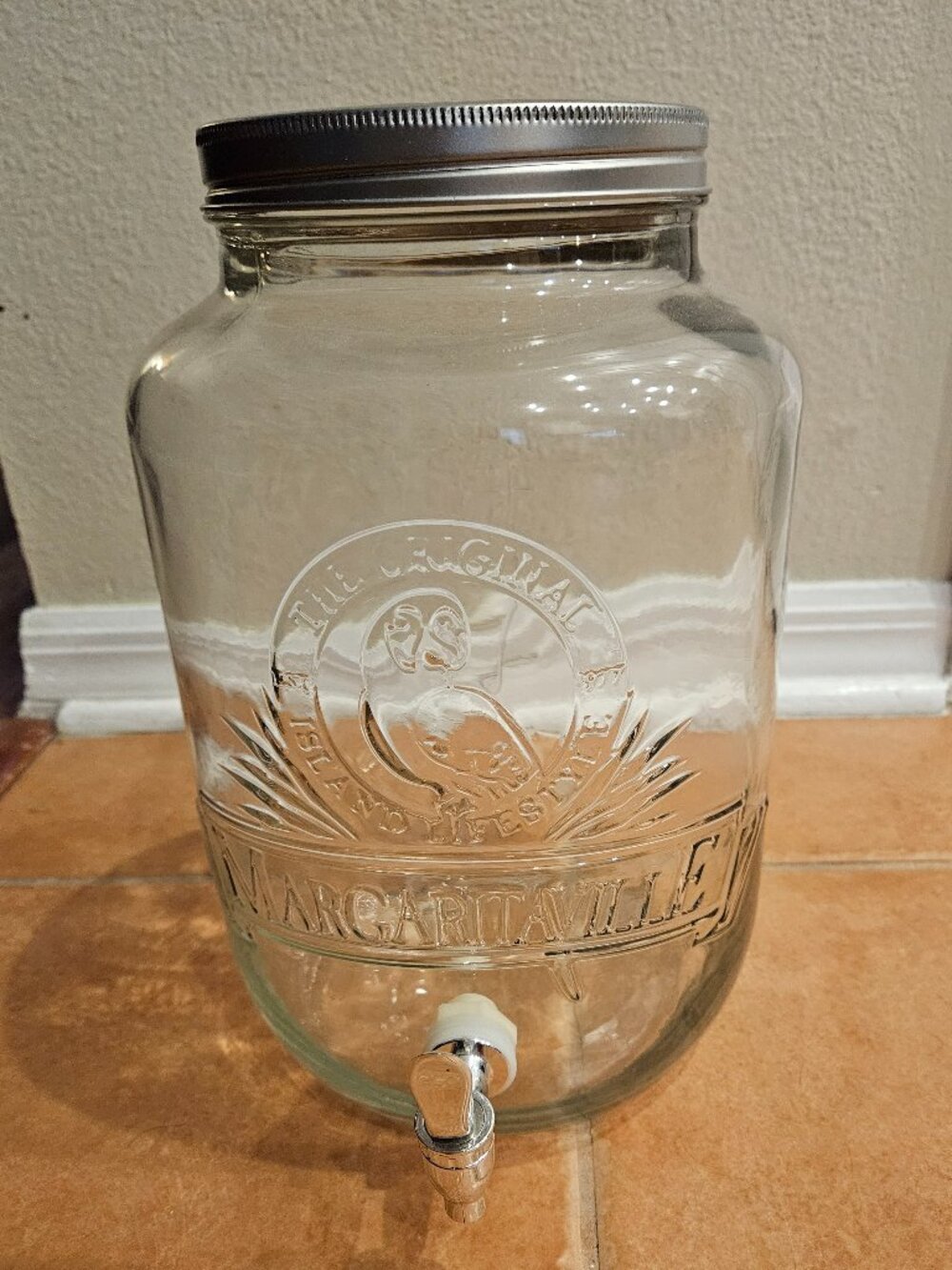 LUXURY MARGARITAVILLE PARROT LOGO 2.1G SILVER MASON JAR BEVERAGE DRINK DISPENSER